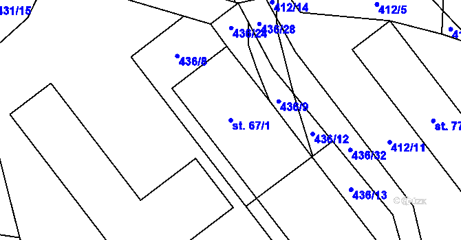 Parcela st. 67/1 v KÚ Ratibořice u Tábora, Katastrální mapa