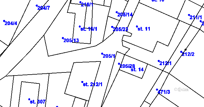 Parcela st. 205/1 v KÚ Ratibořské Hory, Katastrální mapa