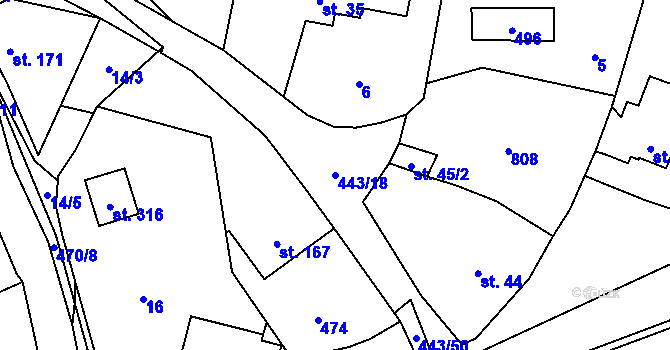 Parcela st. 443/18 v KÚ Ratibořské Hory, Katastrální mapa