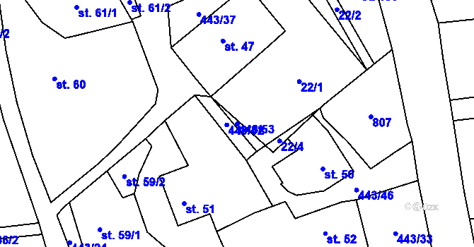Parcela st. 443/53 v KÚ Ratibořské Hory, Katastrální mapa
