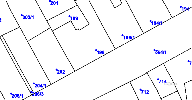Parcela st. 198 v KÚ Ratíškovice, Katastrální mapa