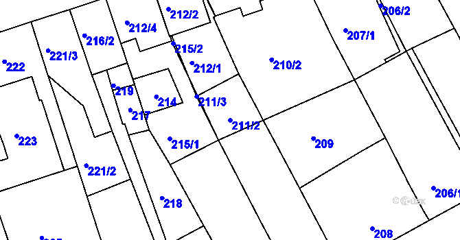 Parcela st. 211/2 v KÚ Ratíškovice, Katastrální mapa