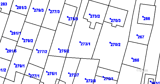 Parcela st. 273/1 v KÚ Ratíškovice, Katastrální mapa
