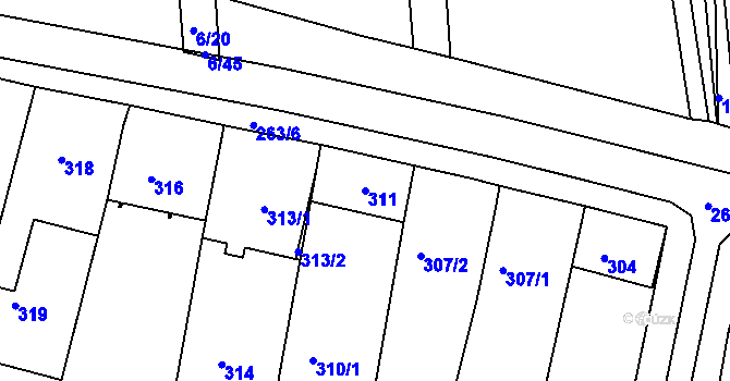 Parcela st. 311 v KÚ Ratíškovice, Katastrální mapa