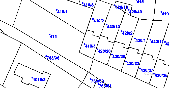 Parcela st. 410/3 v KÚ Ratíškovice, Katastrální mapa