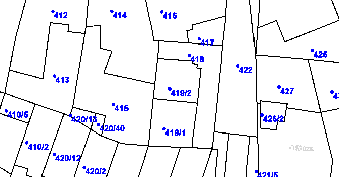 Parcela st. 419/2 v KÚ Ratíškovice, Katastrální mapa