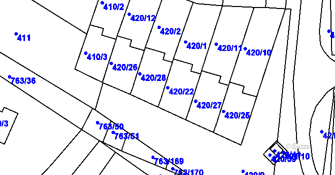 Parcela st. 420/22 v KÚ Ratíškovice, Katastrální mapa