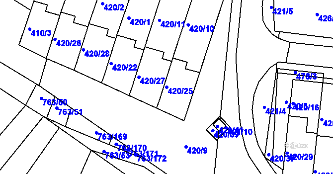 Parcela st. 420/25 v KÚ Ratíškovice, Katastrální mapa