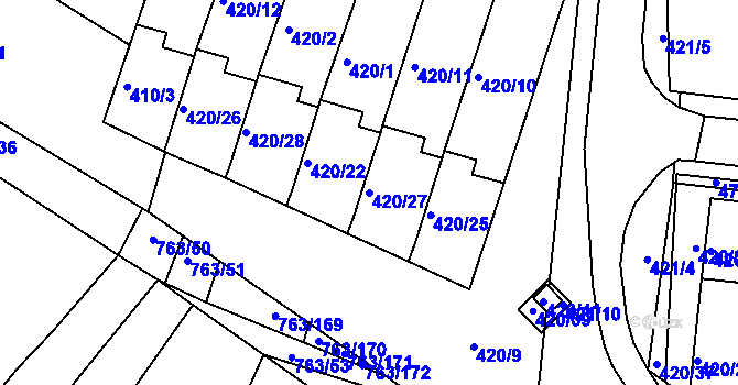 Parcela st. 420/27 v KÚ Ratíškovice, Katastrální mapa