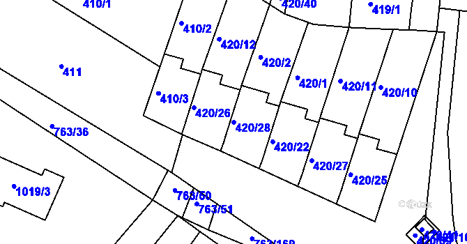 Parcela st. 420/28 v KÚ Ratíškovice, Katastrální mapa