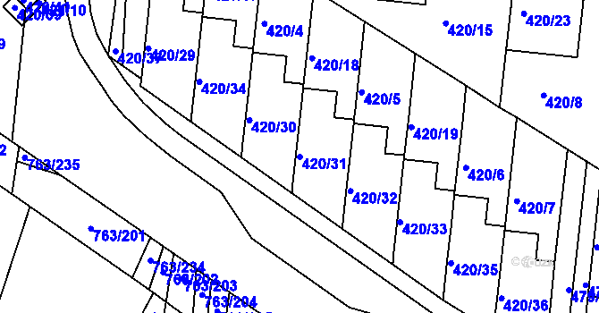 Parcela st. 420/31 v KÚ Ratíškovice, Katastrální mapa