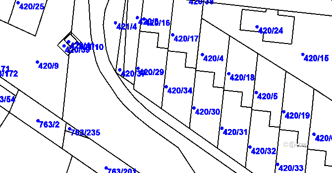 Parcela st. 420/34 v KÚ Ratíškovice, Katastrální mapa