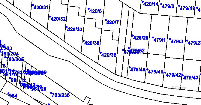 Parcela st. 420/36 v KÚ Ratíškovice, Katastrální mapa
