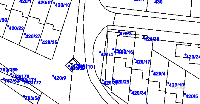 Parcela st. 421/4 v KÚ Ratíškovice, Katastrální mapa