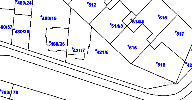Parcela st. 421/6 v KÚ Ratíškovice, Katastrální mapa