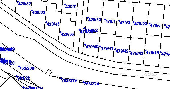 Parcela st. 479/40 v KÚ Ratíškovice, Katastrální mapa