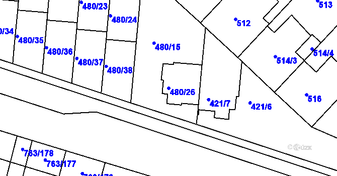 Parcela st. 480/26 v KÚ Ratíškovice, Katastrální mapa