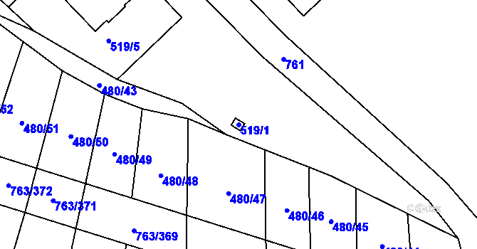 Parcela st. 519/1 v KÚ Ratíškovice, Katastrální mapa