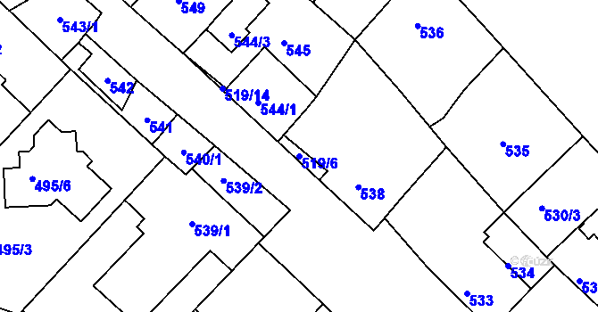 Parcela st. 519/6 v KÚ Ratíškovice, Katastrální mapa