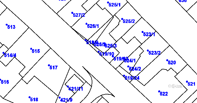 Parcela st. 519/10 v KÚ Ratíškovice, Katastrální mapa