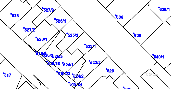 Parcela st. 523/1 v KÚ Ratíškovice, Katastrální mapa