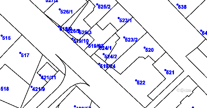 Parcela st. 524/2 v KÚ Ratíškovice, Katastrální mapa