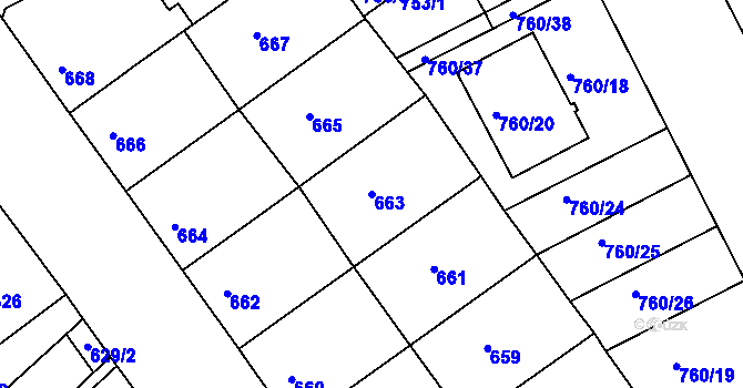 Parcela st. 663 v KÚ Ratíškovice, Katastrální mapa