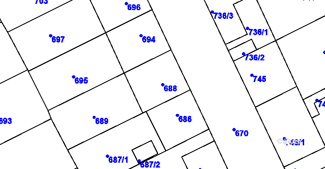Parcela st. 688 v KÚ Ratíškovice, Katastrální mapa