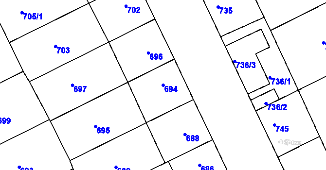Parcela st. 694 v KÚ Ratíškovice, Katastrální mapa