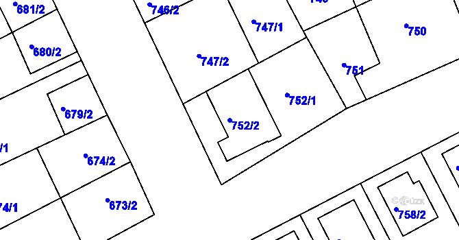 Parcela st. 752/2 v KÚ Ratíškovice, Katastrální mapa
