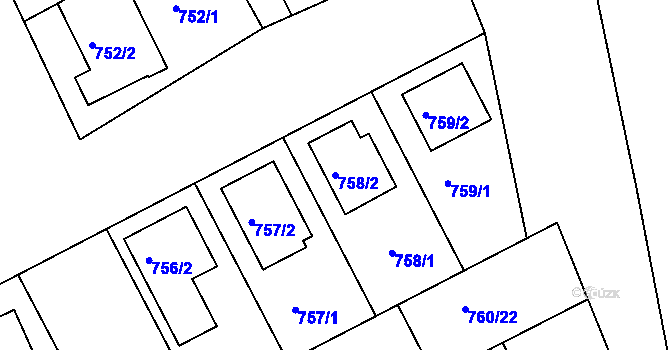 Parcela st. 758/2 v KÚ Ratíškovice, Katastrální mapa