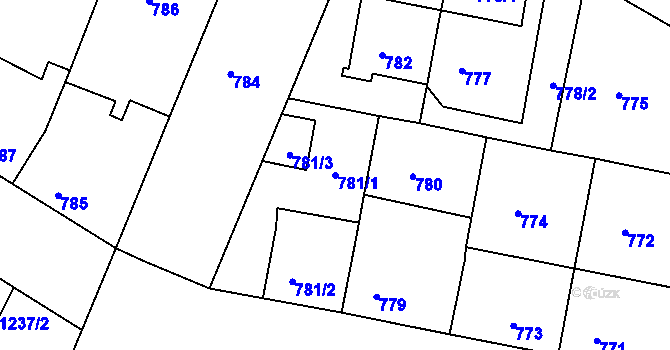 Parcela st. 781/1 v KÚ Ratíškovice, Katastrální mapa