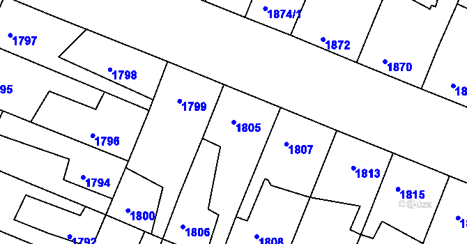 Parcela st. 1805 v KÚ Ratíškovice, Katastrální mapa