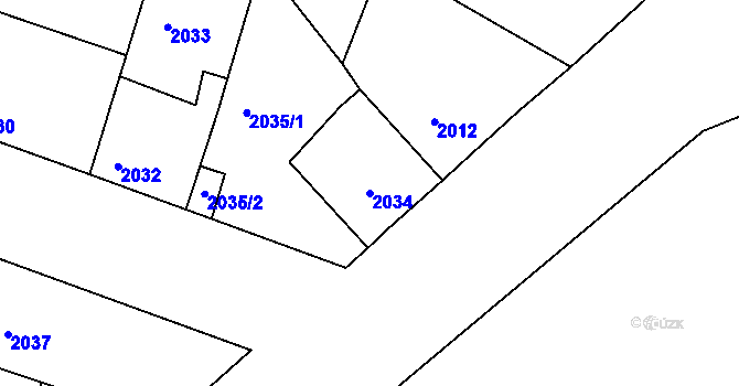 Parcela st. 2034 v KÚ Ratíškovice, Katastrální mapa