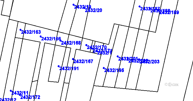 Parcela st. 2432/1 v KÚ Ratíškovice, Katastrální mapa