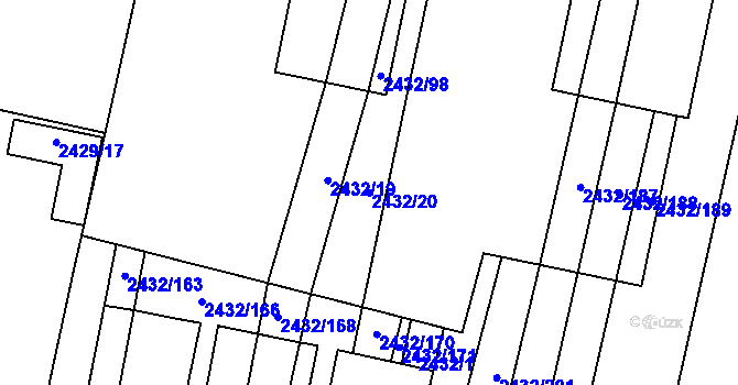Parcela st. 2432/20 v KÚ Ratíškovice, Katastrální mapa