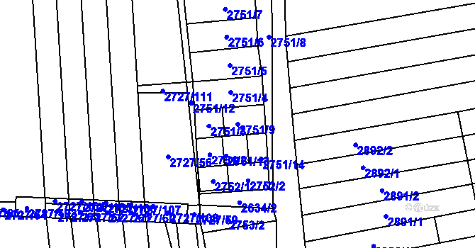 Parcela st. 2751/9 v KÚ Ratíškovice, Katastrální mapa