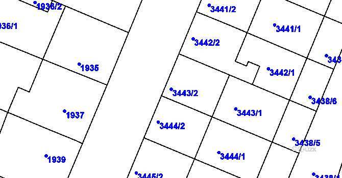 Parcela st. 3443/2 v KÚ Ratíškovice, Katastrální mapa