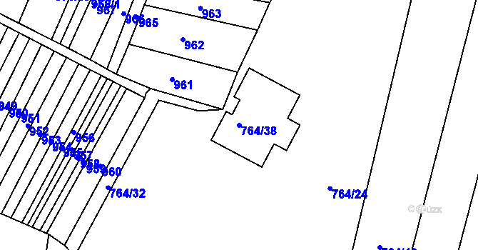 Parcela st. 764/38 v KÚ Ratíškovice, Katastrální mapa