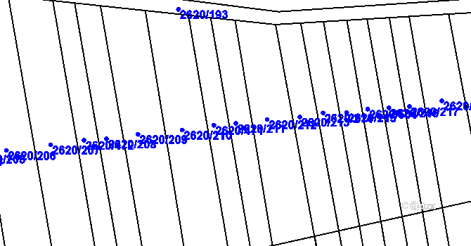 Parcela st. 2620/211 v KÚ Ratíškovice, Katastrální mapa