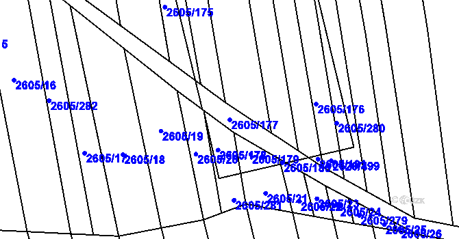 Parcela st. 2605/177 v KÚ Ratíškovice, Katastrální mapa