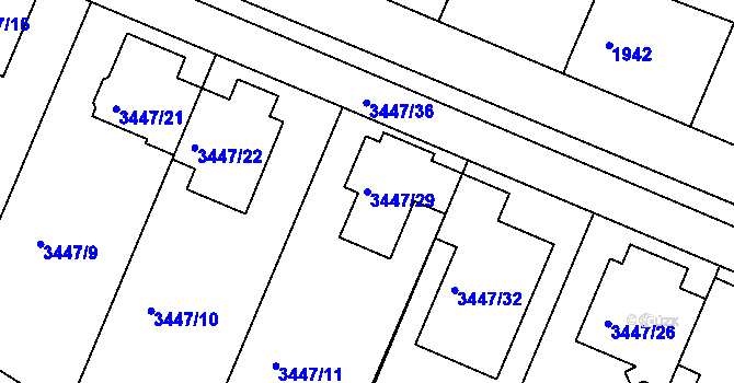 Parcela st. 3447/29 v KÚ Ratíškovice, Katastrální mapa