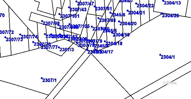 Parcela st. 2304/17 v KÚ Ratíškovice, Katastrální mapa