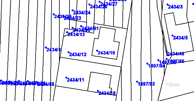 Parcela st. 2434/19 v KÚ Ratíškovice, Katastrální mapa