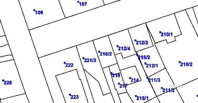 Parcela st. 216/2 v KÚ Ratíškovice, Katastrální mapa