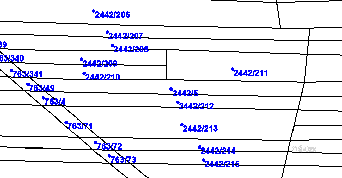 Parcela st. 2442/5 v KÚ Ratíškovice, Katastrální mapa