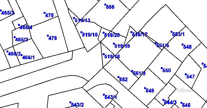 Parcela st. 519/18 v KÚ Ratíškovice, Katastrální mapa