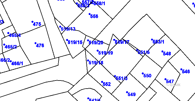 Parcela st. 519/19 v KÚ Ratíškovice, Katastrální mapa