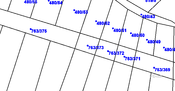 Parcela st. 763/373 v KÚ Ratíškovice, Katastrální mapa