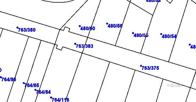 Parcela st. 763/377 v KÚ Ratíškovice, Katastrální mapa